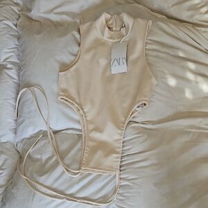 Zara women's size S cream bodysuit NWT